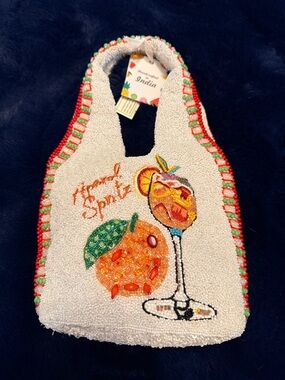 Beaded Aperol Spritz Cocktail Tote - White with Orange & Green